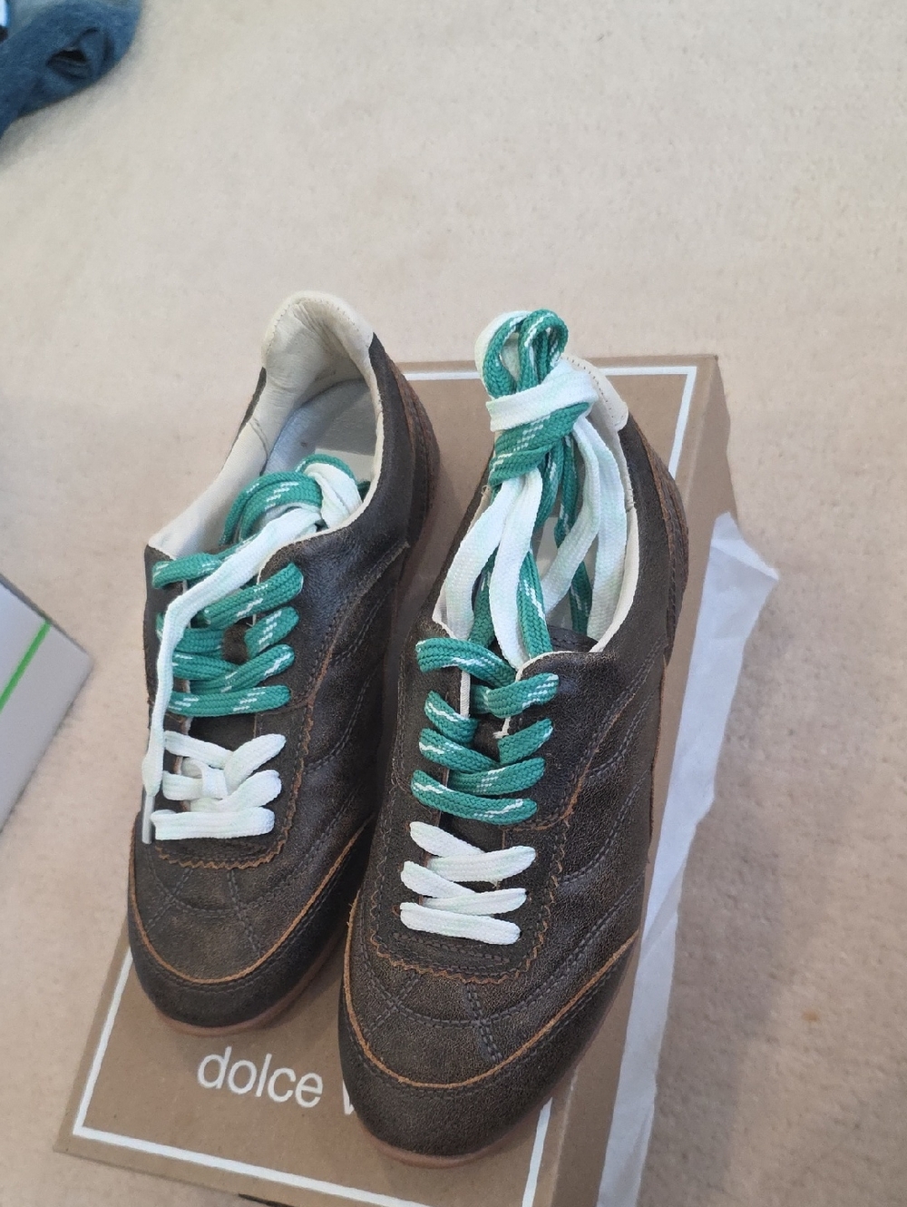 Dolce Vita 'Laini' Brown Sneakers with Green & White Laces Size 7.5